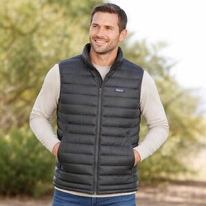 NWT Patagonia Men's Goose Down Large L Sweater Vest Forge Gray NEW Company LOGO
